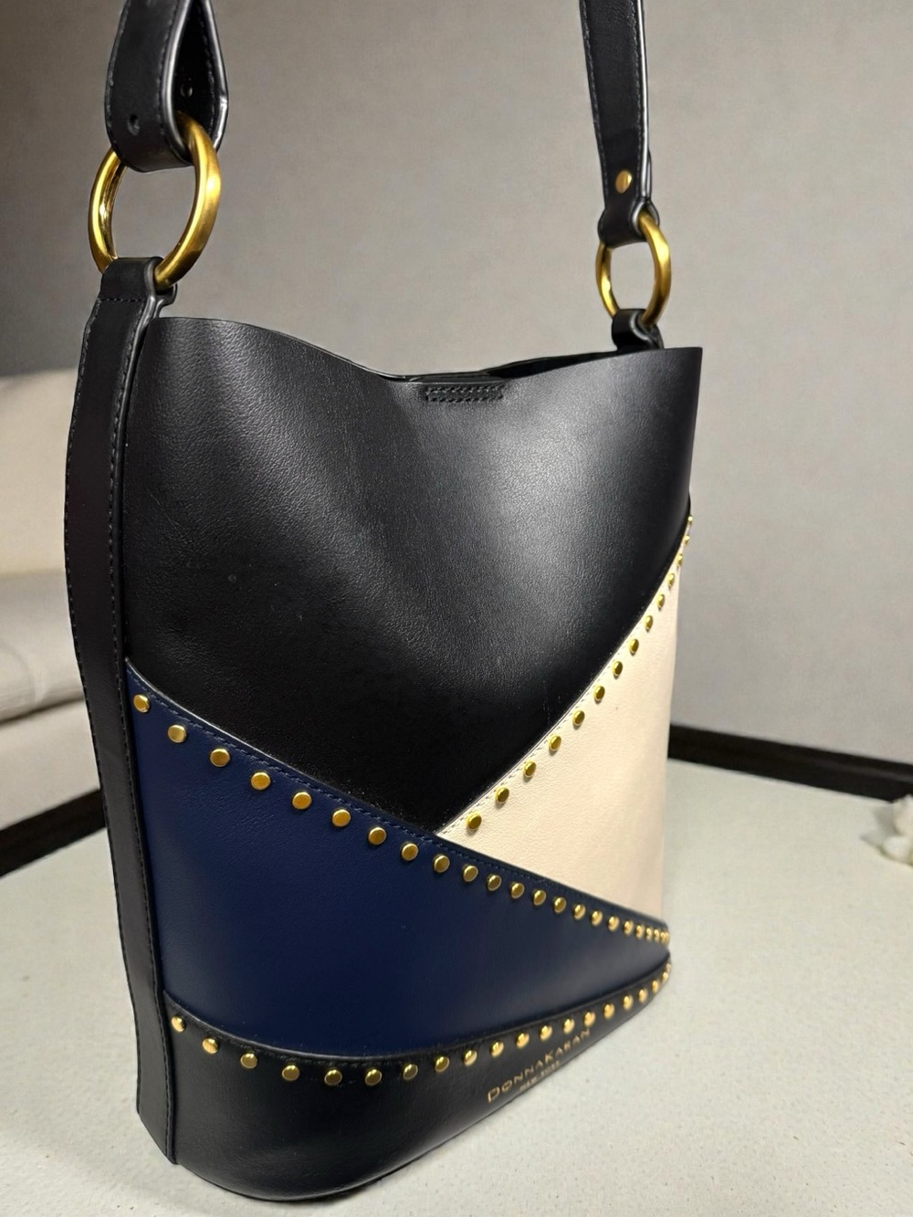 NWT ✨ Donna Karan Adan Studded Bucket Bag 🖤🤍💙 - Picture 4 of 12